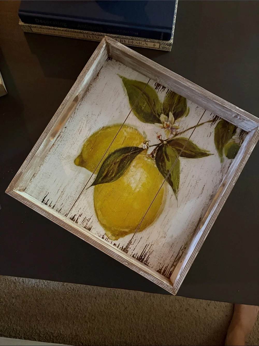 Lemon Wood Wall Tray - Yellow & Green Fruit Art